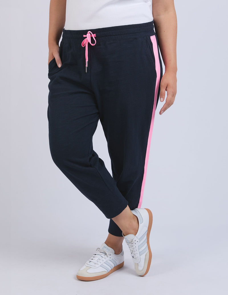 Brunch Pant - Side Tape - Navy with Neon Pink Tape