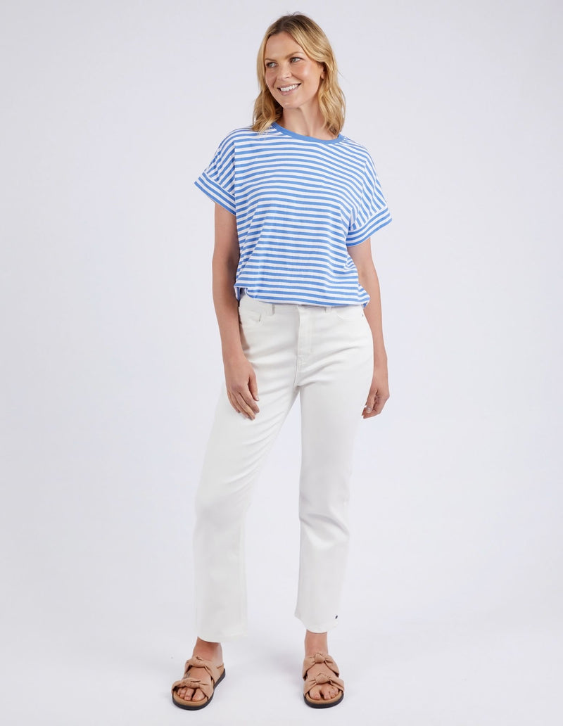 Yarra Stripe S/S Tee - Cerulean Blue & White Stripe