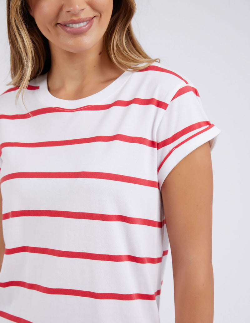 Manly Stripe Tee - White/Cayenne