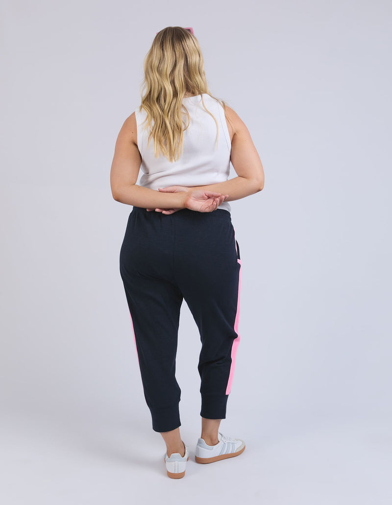 Brunch Pant - Side Tape - Navy with Neon Pink Tape