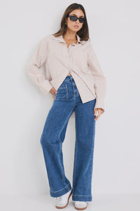 You Got This Ecru Stripe Poplin Oversized Shirt