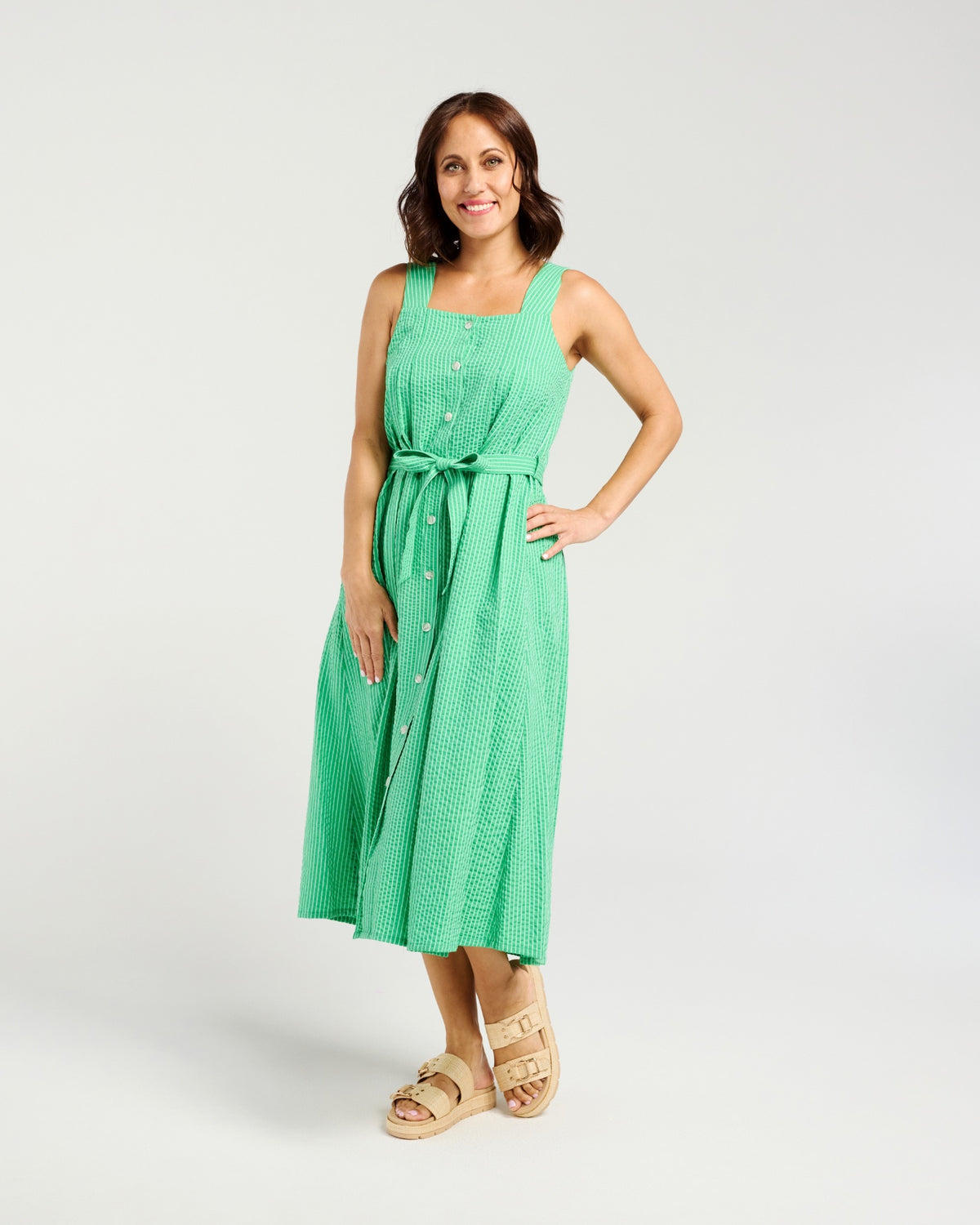 Hadley Dress - Green Stripe