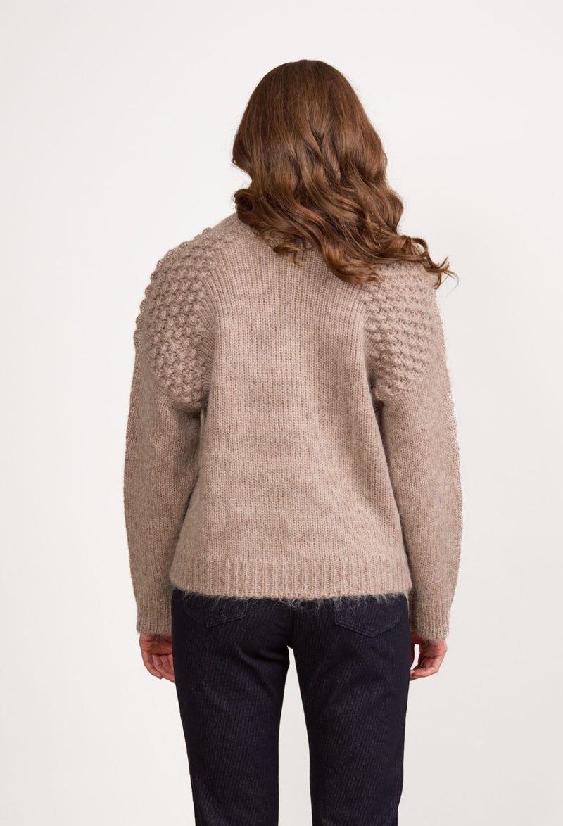 Bobble Detail Sweater with High Neck - Twig