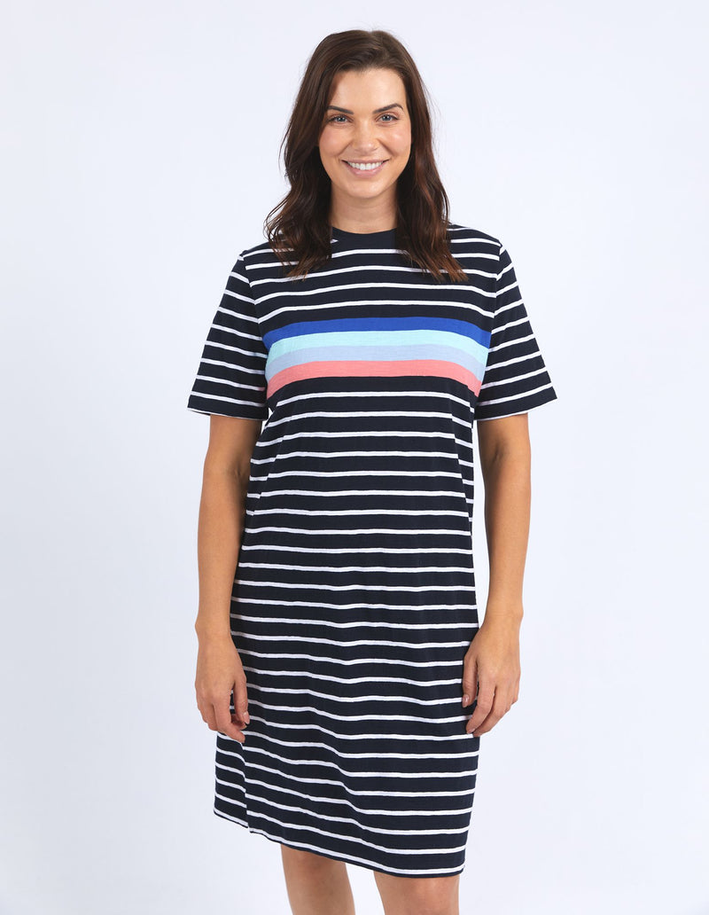 Zena Tea Dress - Navy & White Stripe