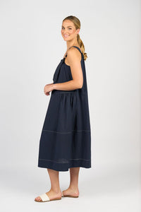 Sleeveless Balloon Dress with Front Pockets - Ink