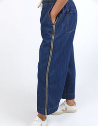 Greta Wide Leg Pant - Dark Blue Wash side stripe