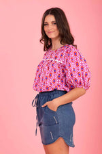 Zoe Top - Pink Red Print