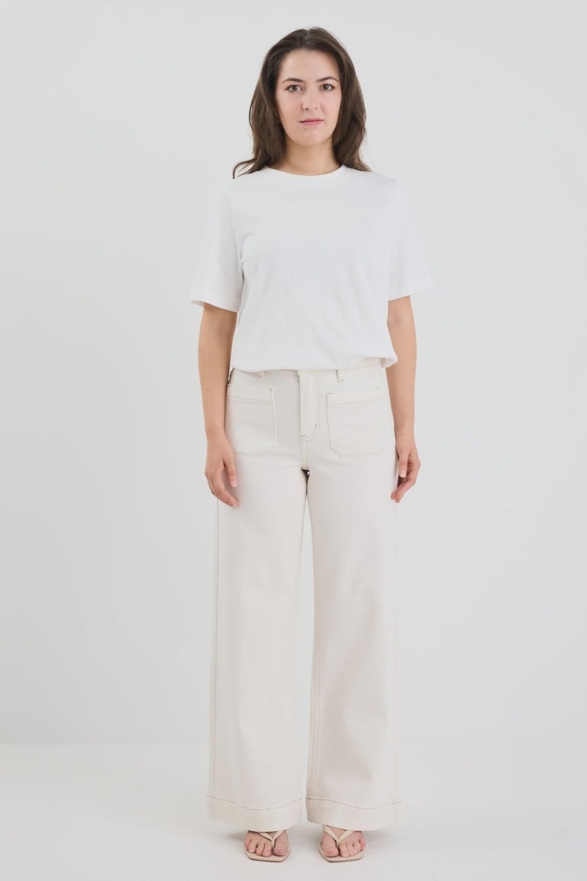 Zoey PETITE High Rise Wide Leg Pocket Jean - Ecru