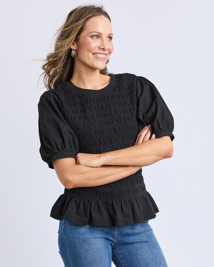 Abby Shirred Top - Black