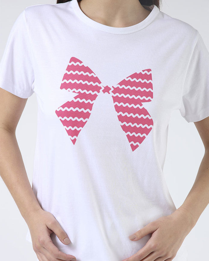 Ace Tee Hot Pink Bow - White