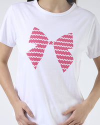 Ace Tee Hot Pink Bow - White
