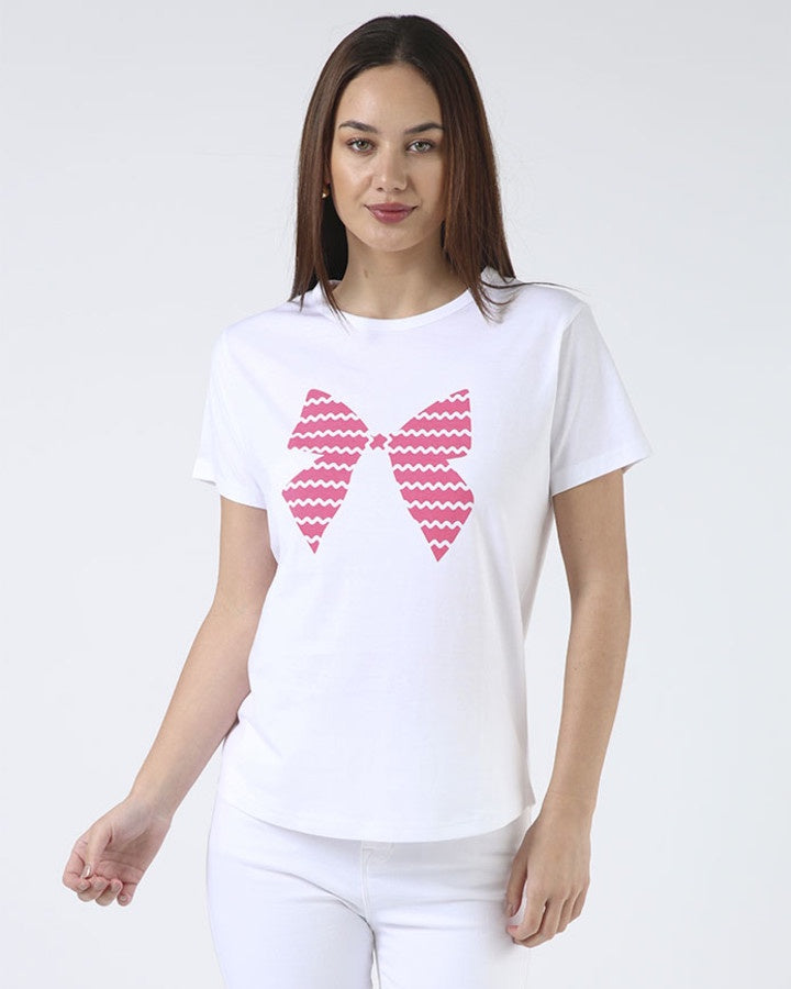 Ace Tee Hot Pink Bow - White
