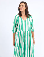 Spritz Stripe Dress - Green Briar/White Stripe