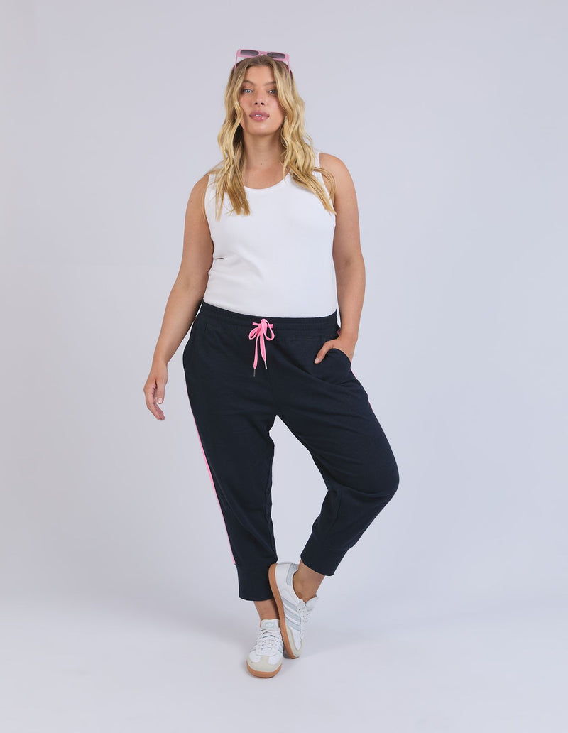 Brunch Pant - Side Tape - Navy with Neon Pink Tape