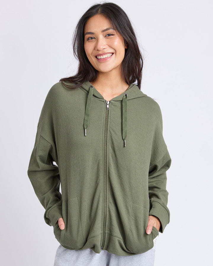 Beachy L/S Zip Hoodie - Clover