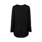 Merino Long Sleeve Top With Back Button Placket - Black