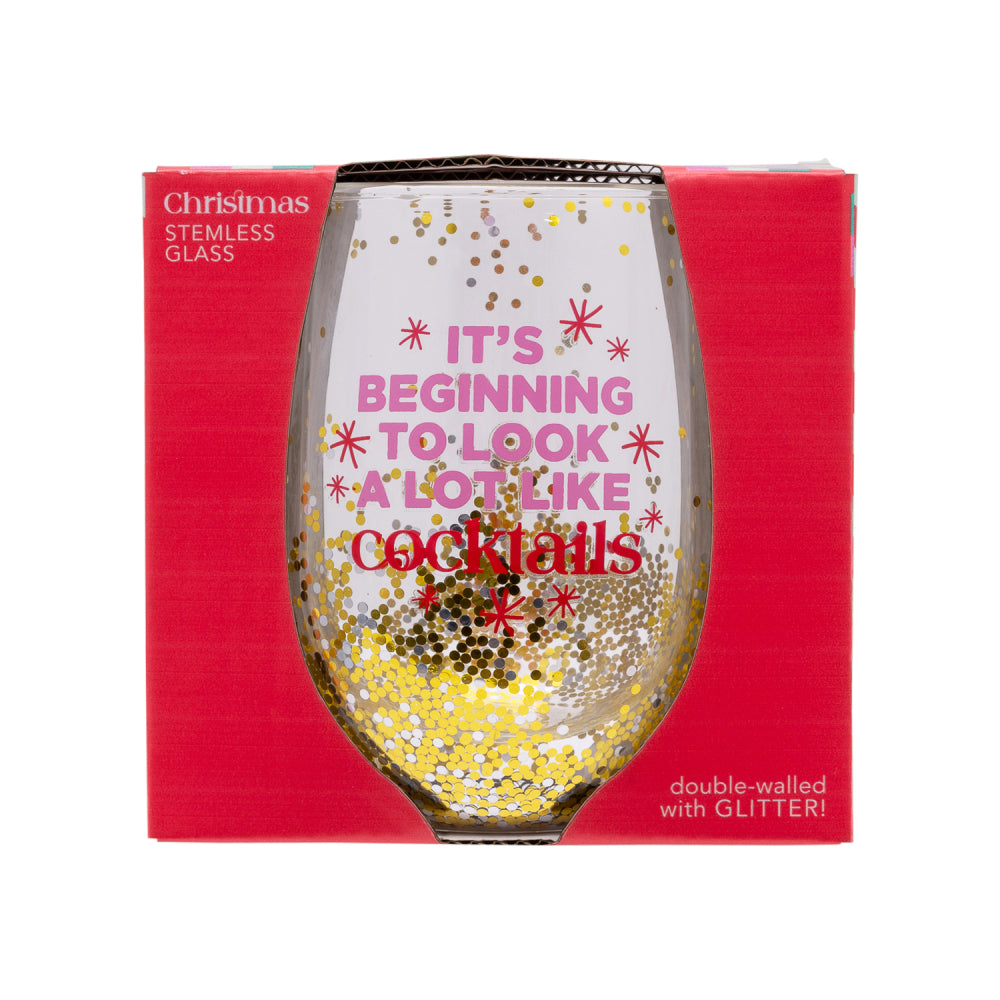 Christmas Cocktails Stemless Glass