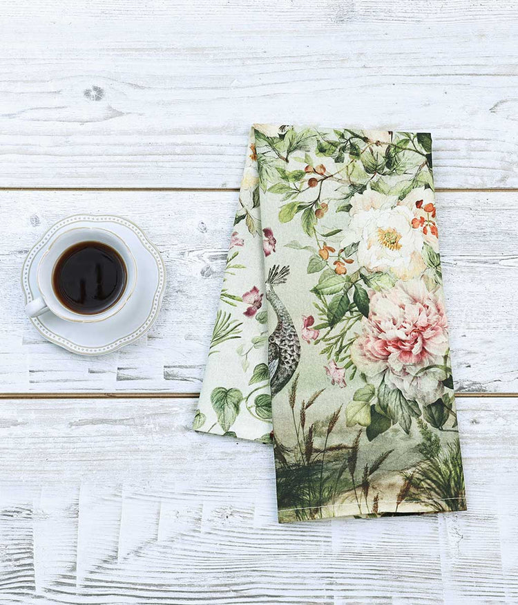 Chinoiserie Tea Towel - Floral/Black