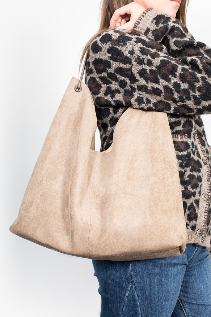 Classic Carry All Shoulder Bag - Taupe Suedette