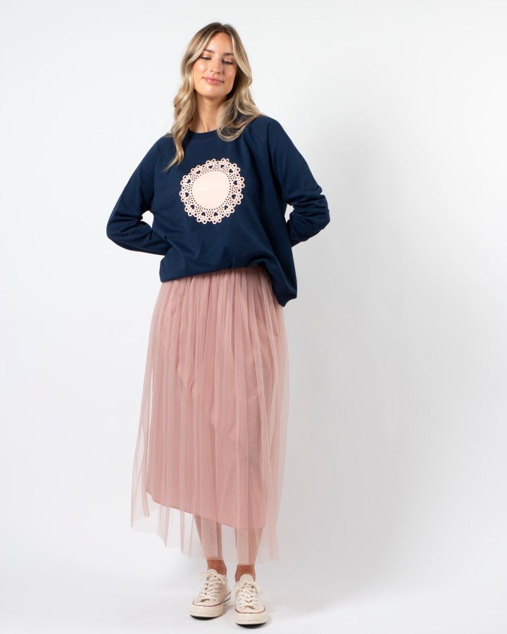 Classic Sweater - Navy with Blush Doily