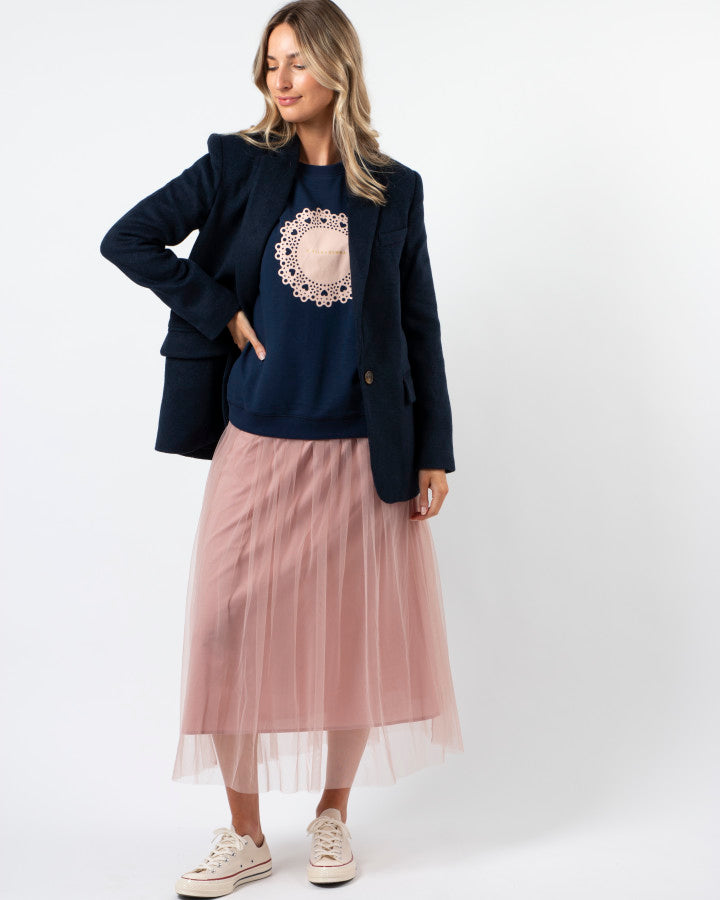 Classic Sweater - Navy with Blush Doily