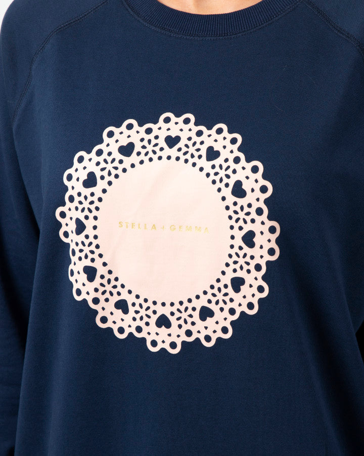Classic Sweater - Navy with Blush Doily
