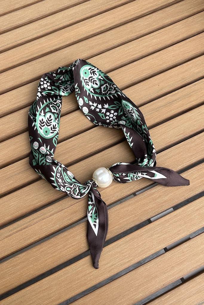 Pearl Fasten Neck Tie - Cocoa Vine