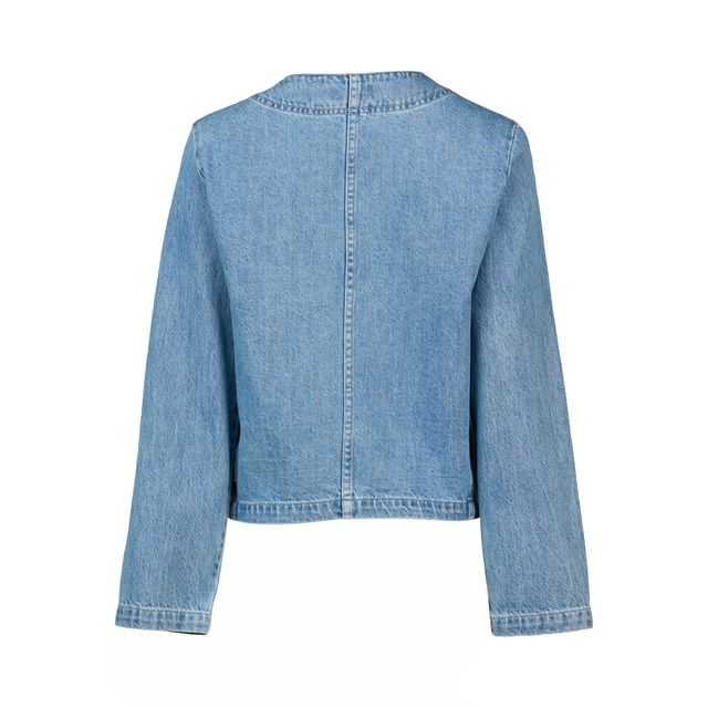 Collarless Denim Jacket - Light Wash