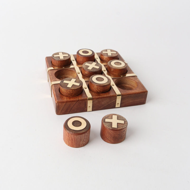 Tic Tac Toe 12cm x 12cm - Natural + Brass
