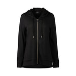 Merino Zip Up Hooded Jacket With Scooped Hem - Black