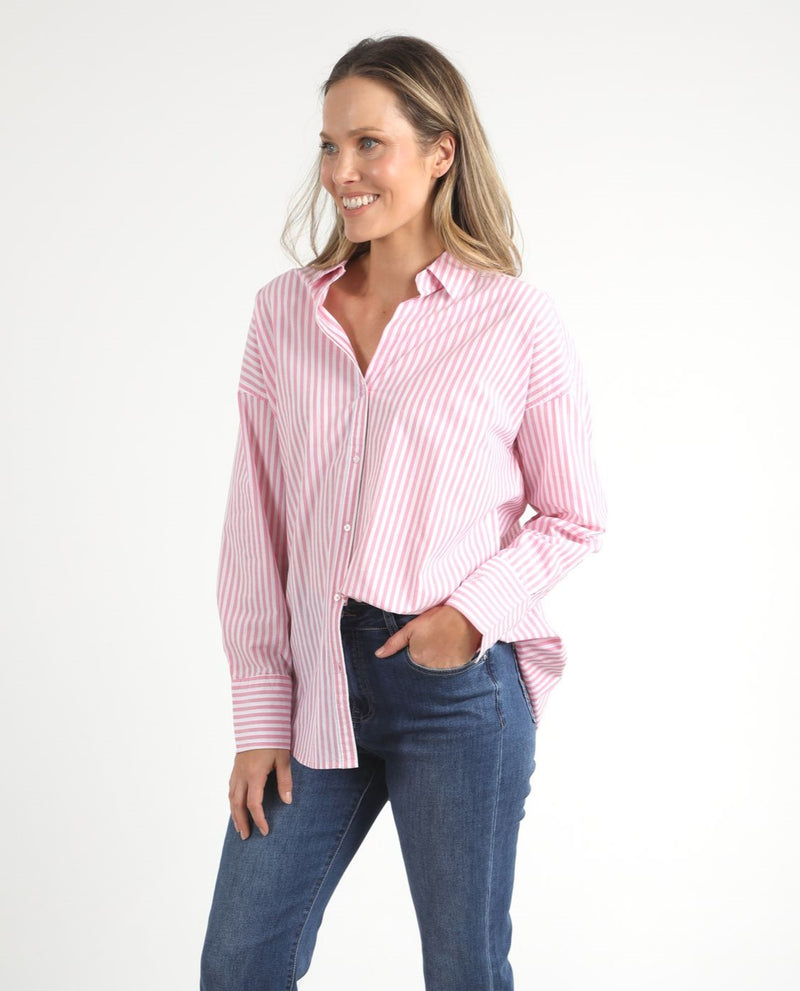 Delia Stripe Shirt - Strawberry Pink/White Stripe