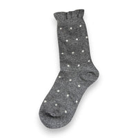 Dot Frill Sock - Charcoal Grey w Ivory Spot