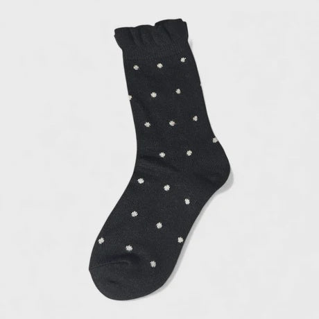 Dot Frill Sock - Black w Ivory Spot
