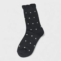 Dot Frill Sock - Black w Ivory Spot