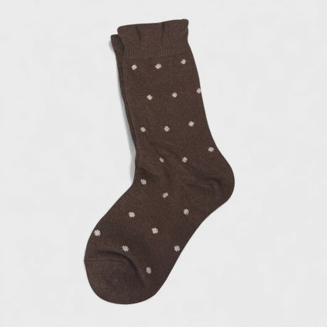 Dot Frill Sock - Chocolate Brown w Ivory Spots