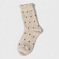 Dot Frill Sock - Oatmeal w Black Spot