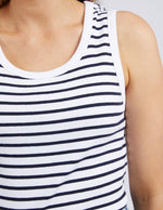 Indra Stripe Tank - White with Navy Stripe