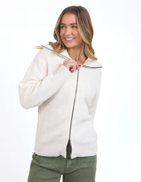 Maurie Zip Knit - Vintage White