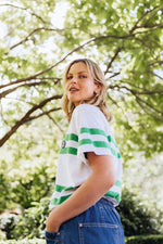 Allegra S/S Tee - White and Green Stripe