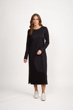 Long Sleeve Knit Dress With Tie Back And Contrast Stitch Detail - Ink/Cream