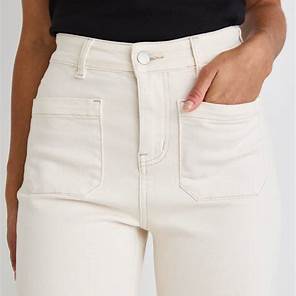 Zoey High Rise Wide Leg Pocket Jean - Ecru -