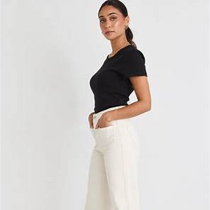 Zoey High Rise Wide Leg Pocket Jean - Ecru -