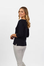 Boat Neck 3/4 Sleeve Top - Ink