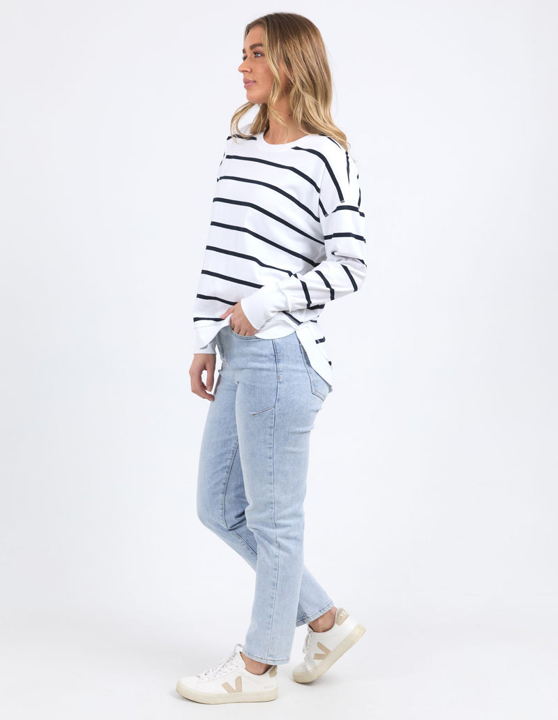 Farrah Stripe Long Sleeve - White/Navy Stripe