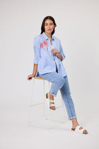 Lexie Embroidered Shirt - Blue Stripe