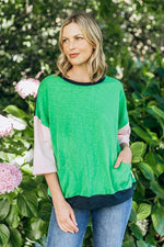 Mazie Colour Block Sweat - Green Briar