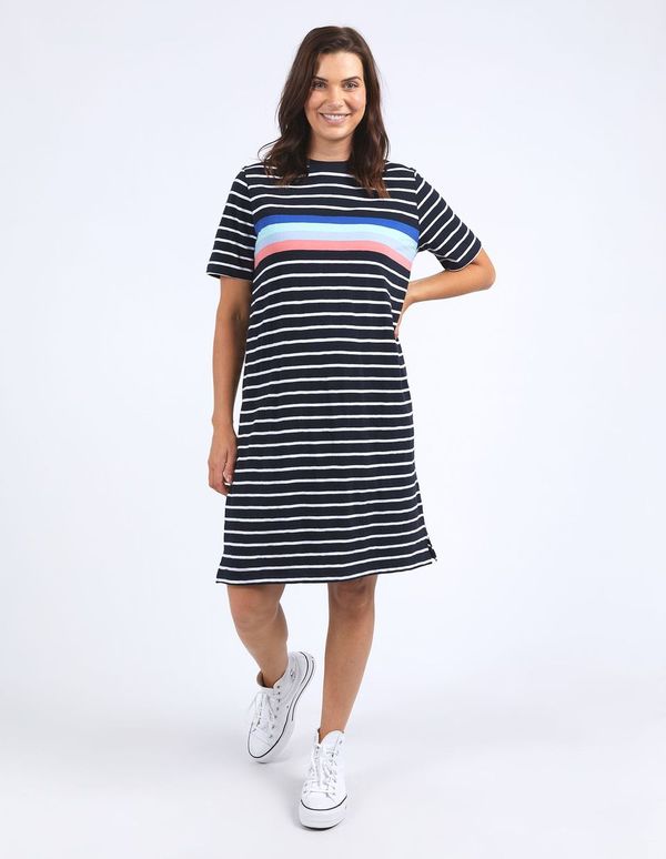 Zena Tea Dress - Navy & White Stripe