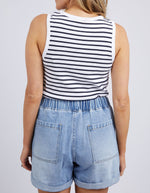 Indra Stripe Tank - White with Navy Stripe