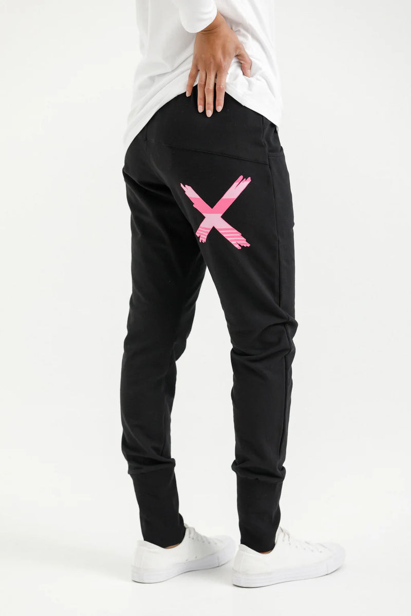 Apartment Pants Winter Weight - Black w Irregular Pink Stripe X