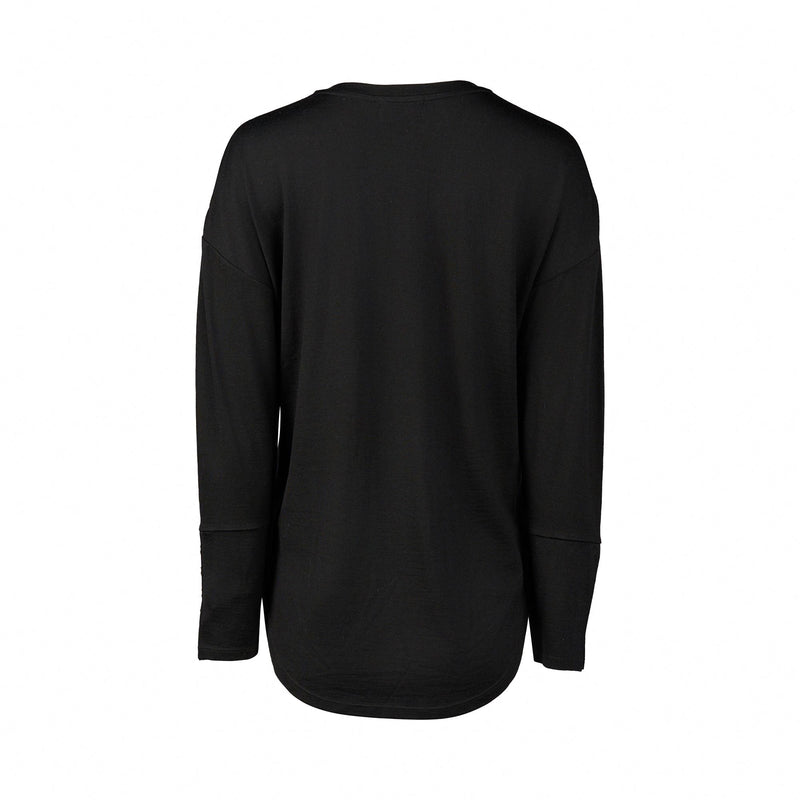 Merino V-Neck Top With Button Cuff Detail - Black